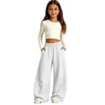 thumbnail image 6 of UACY Girls Boys Curved Wide Leg Cargo Pants Elastic High Waist Loose Fit Sweatpants Baggy Balloon Leg Trousers Fall Winter Bottoms (White, 13-14 Years), 6 of 9