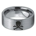thumbnail image 2 of Tungsten Skull and Cross Bone Heart Emoji Eyes Band Ring 8mm Men Women Comfort Fit Gray Flat Cut Brushed Polished, 2 of 4