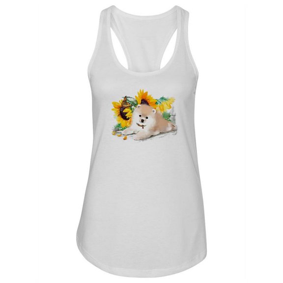 Pomeranian With Flowers Racerback Tank Women -Image by Shutterstock, Female Large