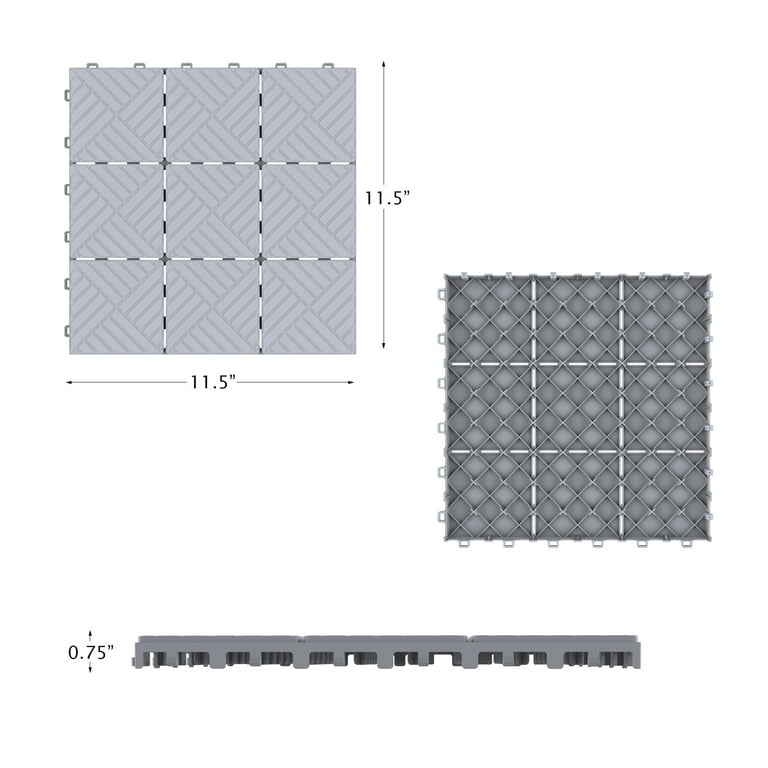 Pure Garden 11.5 in. x 11.5 in. Grey Outdoor Interlocking Diamond Pattern Polypropylene Patio and Deck Tiles (Set of 30) Pure Garden 11.5 in. x 11.5 in. Grey Outdoor Interlocking Diamond Pattern Polypropylene Patio and Deck Tiles (Set of 30)