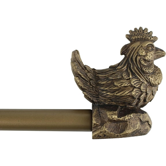 Urbanest Adjustable Single Curtain Rod Set Rooster Finials – 3/4 -Inch Diameter, With Renaissance Gold Rod, 48–84 Inches