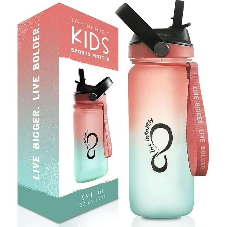 Live Infinitely 20 Oz Kids Water Bottle with Straw BPA Free Water Bottle,  Reef