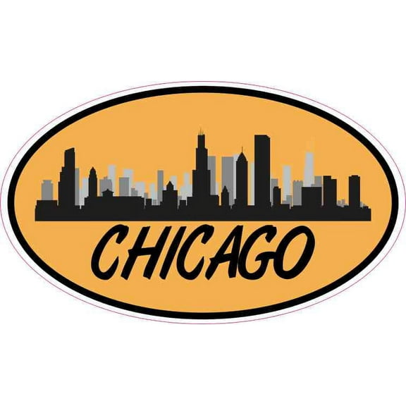 5in x 3in Orange Oval Chicago Skyline Sticker