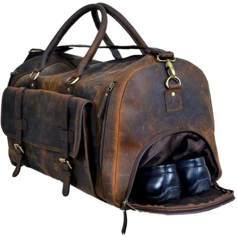 Vintage leather duffle online bag with shoe compartment