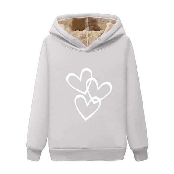 Womens Fleece Hoodies Print Fleece Lined and Thickened Baggy Pullover Fall Winter Heavyweight Casual Hooded Sweatshirts (XL, White)