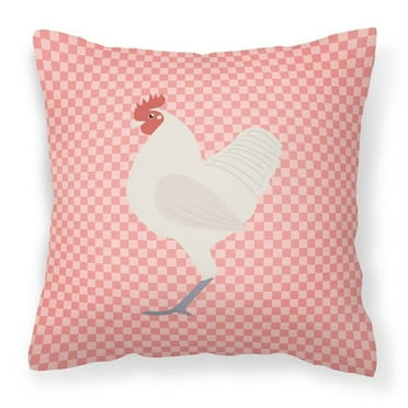 Carolines Treasures BB7837PW1818 German Langshan Chicken Pink Check Fabric Decorative Pillow, 18 x 18 in.