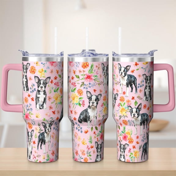 Dog tumbler 40 oz tumbler with handle and straw 304 stainless steel travel cup coffee mug water bottle suitable as a gifts for women gift for dog lovers