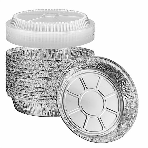 [50 Count 9 Inch Disposable Round Aluminum Foil Pans with Clear Plastic Dome Lids, Great For Baking, Cooking, Storage, and Reheating (Formerly Comfy Package)