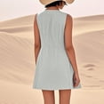 thumbnail image 2 of Vestido sin mangas estampado de lino para mujer: largo hasta la rodilla, estampado floral, bolsillos, ropa de verano para la playa., 2 of 7