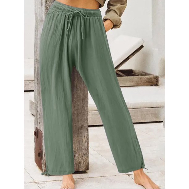 Pantalones casuales de verano europeos y americanos Pantalones de casa de color sólido para mujer