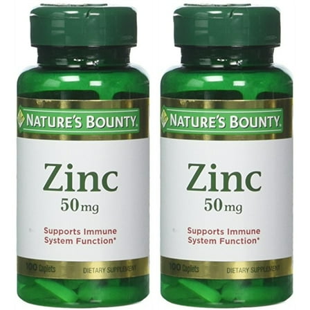 Nature's Bounty Immune Health Zinc Caplets, 50 mg, 100 Ct (2 pack) (Bundle)