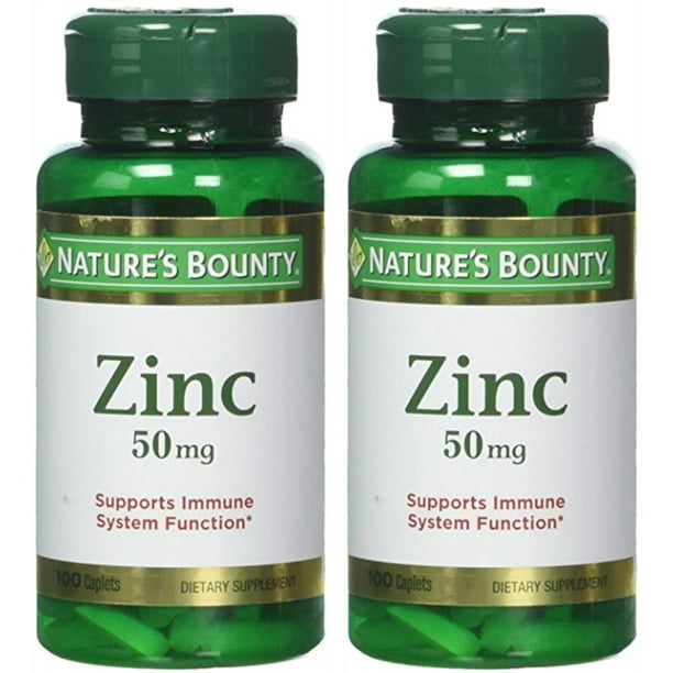 2 Pack Natures Bounty Zinc 50 Mg Caplets 100 Each 6157