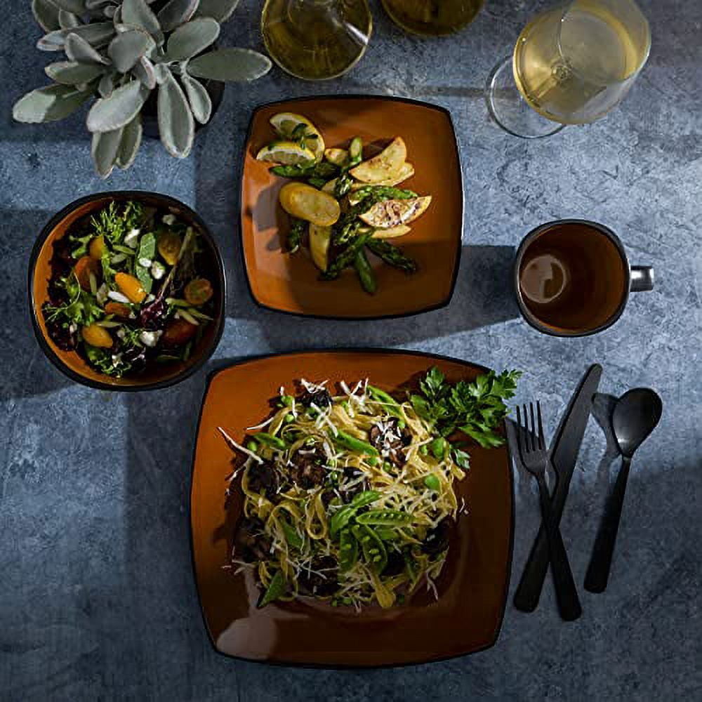 Gibson Soho Lounge Square 16-Piece Dinnerware Set - Amber
