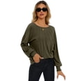 thumbnail image 2 of WBQ Womens Long Sleeve Tops Crew Neck Casual Pleated T Shirts Fashion Dressy Tunic Blouses, 2 of 7