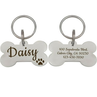 Besufy Pet Dog Tag Bone Shape Dog Tag Metal Ring Engraved ID Name