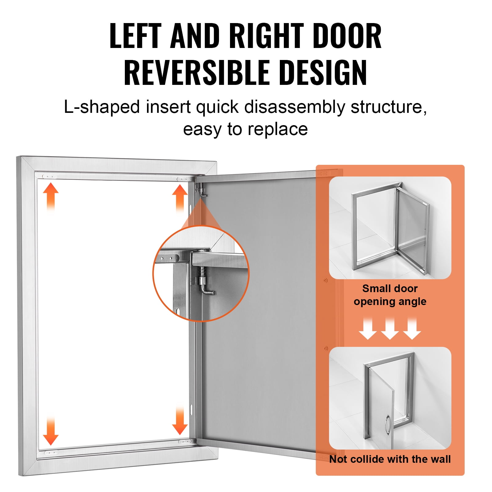 KFFKFF Barbecue Access Door, 17W x 24H Inch Solo Outdoor Kitchen Entry, Stainless Steel Recessed Door, Wall Upright Door with Grip, for Barbecue Island, Grill Station, External Cupboard