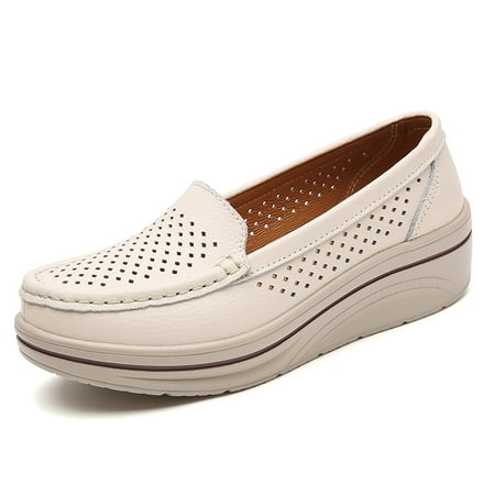 

Slip-On Platform Loafer Shoes for Women Summer Spring Mesh Flats Beige Size 40