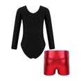 thumbnail image 2 of iiniim Kids Girls Shiny Diamonds Long Sleeve Gymnastics Leotard Bodysuit with Colorful Shorts Set Dancewear Red 8, 2 of 7