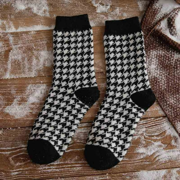 Bunenne Crew Socks Fuzzy Socks for Women Ankle Socks Womens Winter Autumn and Winter Wool Mid Tube Houndstooth Printing Warm Stockings Warm Socks for Women Winter Thick Socks Women Black One Size