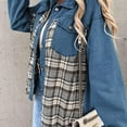 thumbnail image 2 of SWSMCLT Women's Denim Jacket Long Sleeve Jean Top Snow Spring Plaid Printed Casual Fall Button Jackets & Coats Fashion Western Blue Small, 2 of 4