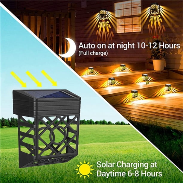 Lámpara de valla LED para jardín | Lámpara de pared decorativa con energía solar | Diseño hueco | Blanco cálido 8 LED | Resistente al agua para exteriores IP54 | para patio | Encendido/apagado