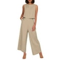 thumbnail image 1 of Conjunto de dos piezas de lino liso para mujer: chaleco sin mangas y pantalones de cintura alta y pierna ancha, bolsillos laterales, ropa informal de verano - Tallas S-XXXXL, 1 of 6
