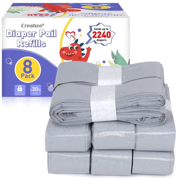 Diaper Pail Refill Bags Odor Control Disposal Bag Compatible with All Diaper Trash Can, Compact, Square Pails,8 Pack
