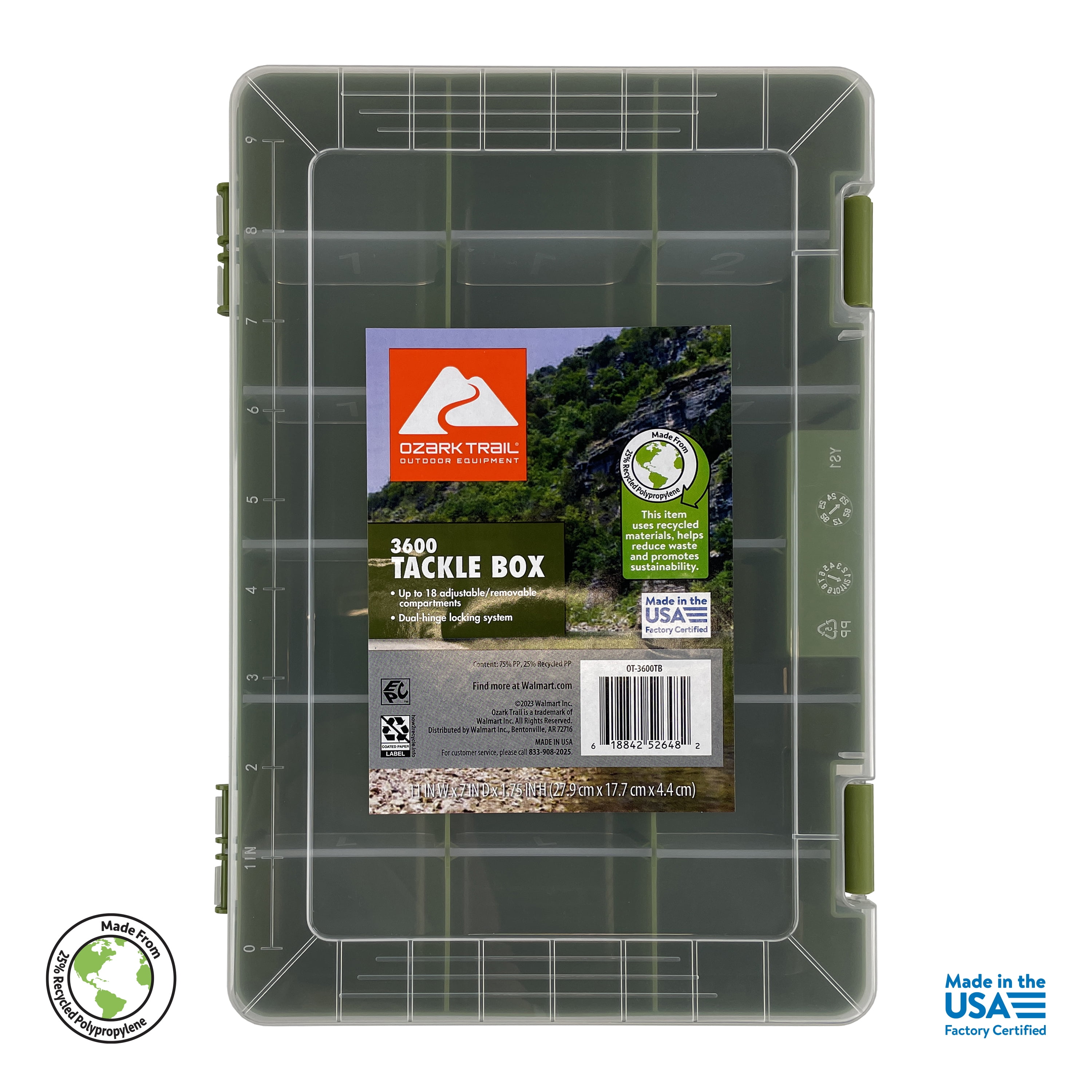 Ozark Trail Medium Plastic Tray Fishing Tackle Box 3600, Green Ozark Trail Medium Plastic Tray Fishing Tackle Box 3600, Green
