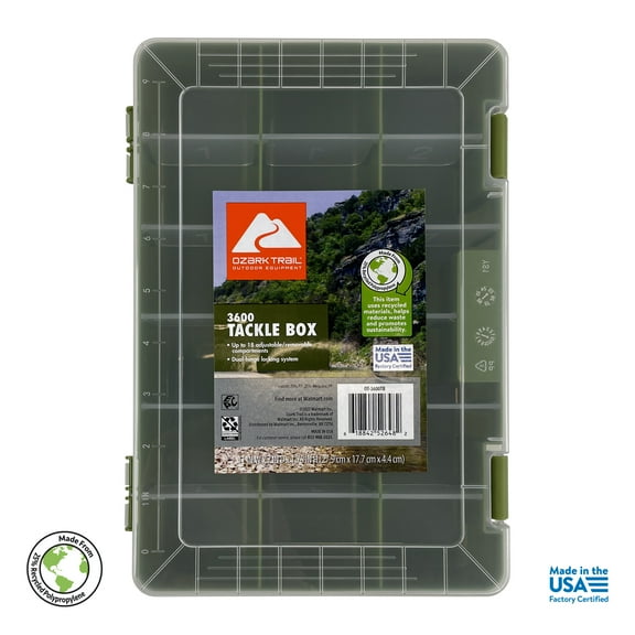 Ozark Trail Medium Plastic Tray Fishing Tackle Box 3600, Green