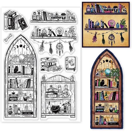 Bookshelf Witchcraft Books Clear Stamps for DIY Scrapbooking Magic Bookshelf Literary Theme Silicone Clear Stamp Seals DIY