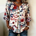 thumbnail image 2 of Wang6 Womens 250th Anniversary USA Shirts America Flag Printed Half Sleeve V Neck T-Shirts Plus Size Loose 4th of July Button Tops Independence Day Patriotic Graphic Tees 0528liBeige XXL, 2 of 3