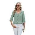 thumbnail image 3 of Womens Dressy Casual Blouses 3/4 Sleeve V Neck Ruffle Tops Business Ladies Summer 2025 Work Shirt Light green XL, 3 of 7