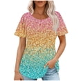 thumbnail image 1 of Pisexur Hauts d'Été pour Femmes, Hauts Tendance pour Femmes, Hauts Grande Taille pour Femmes, Haut Décontracté à Manches Courtes Col Rond Ample Couleur Unie Multicolore,G, 1 of 5