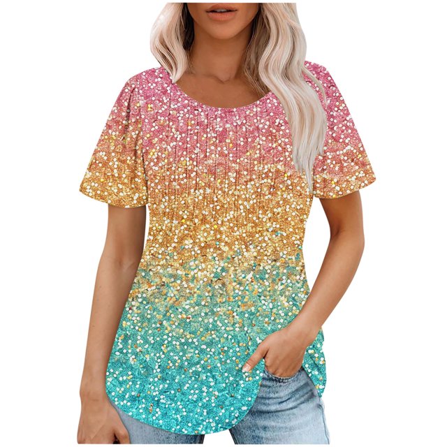 Pisexur Hauts d'Été pour Femmes, Hauts Tendance pour Femmes, Hauts Grande Taille pour Femmes, Haut Décontracté à Manches Courtes Col Rond Ample Couleur Unie Multicolore,G