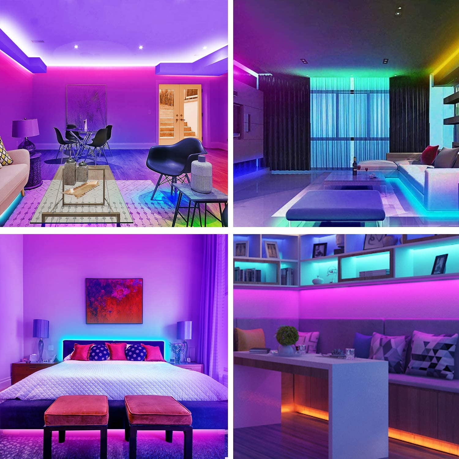 16.4ft RGB Smart LED Strip Lights Kit, Music Sync APP Color Changing Flexible Dimmable SMD 5050 LEDs Tape with 44 Key RF Remote, LED Ribbon for Home Lighting Kitchen Bar
