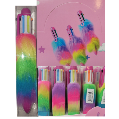 "Pink 2-Pen Fuzzy Rainbow 8 Ink Pen Set - Paper Writing Fun for School and Play
