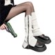 thumbnail image 3 of Sunloudy Calentadores de piernas de punto para mujer, calentadores de piernas acanalados estilo preppy hasta la rodilla para niñas adolescentes Sunloudy moda, 3 of 5
