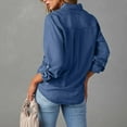 thumbnail image 4 of Comdrip Denim Button Down Shirt Women, Women's Autumn Solid Color Casual Collar Single Breasted Long Sleeve Denim Shirt Jean Shirts for Women Denim Dark Blue 2XL, 4 of 6
