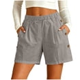 thumbnail image 2 of SOOMLON Linen Shorts Women Plus Size Elastic Waist Shorts Button Breathable Shorts with Pockets Casual Summer Bottoms, 2 of 7