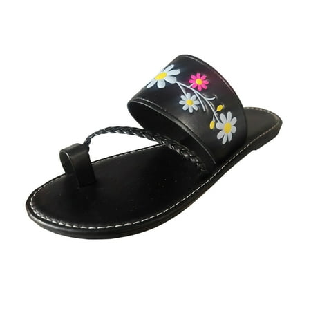 

Sandals Women Comfortable Beach Summer Retro Leisure Weaving Flowers Ethnic Bohemian Style Large Size Flat Sandals Slippers