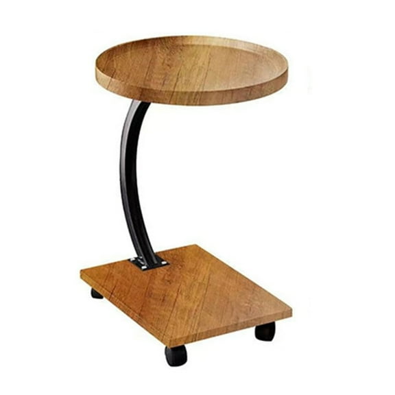 C Shaped Side Table Movable Sofa End Table Modern Coffee Table for Small Spaces, Burlywood