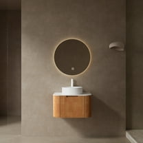 DINA 24" Bathroom Vanity with Sink, Wall-Mounted Floating Curved Edges Striped Bathroom Storage Cabinet with a Drawer, White Round Ceramic Basin without Faucet, Pre-assembled, Natura Woodgrain Color