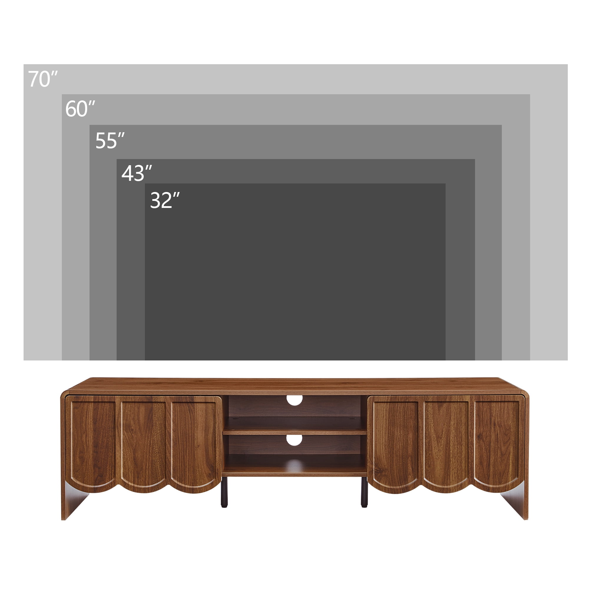 YOCWO TV Stands for 65 inch tv, TV Stand with Sliding Wave Doors, Wood Entertainment Center for TVs, Media Console Cabinet with Open Storage for Living Room, Walnut