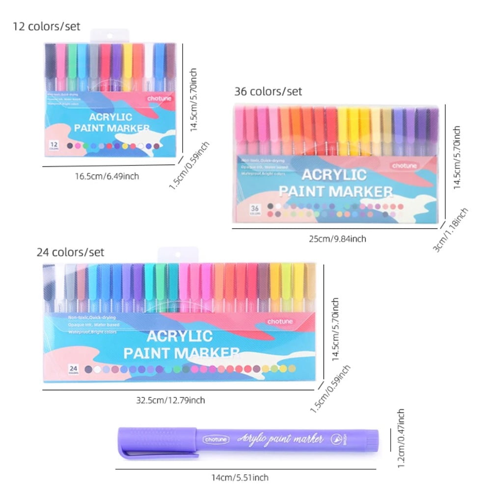 12/24/36 Colors Paint Markers, Acrylic Paint Pens for Artists Adults Coloring Drawing - Extra Brush Tip for Rock Painting, Wood, Canvas, DIY Crafts Making Art Supplies