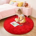 thumbnail image 4 of KIXINWA Red Round Rug for Girls Bedroom, Fluffy Circle Rug for Kids Room, 5x5 Feet Plush Area Rug for Bedroom, Soft Fuzzy Circular Rug, Non Slip Shaggy Living Room Rug, 4 of 6