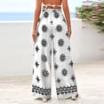 thumbnail image 5 of Women's Wide Leg Palazzo Pants 2026 Summer Boho Floral Trousers Drawstring Elastic Waist Wide Leg Pants with Pockets Spring Flowy Beach Vacation Clothes Resort Wear Lounge Pants White XL, 5 of 6