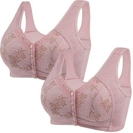 SNOWSONG Bras for Women Clearance! Women s Lace Front Button Printed Non-Steel Ring Underwear Large Size Bra Set  Bra Pack  Front Closure Bras for Women  Wireless Bras 2Pcs Underwear Beige M