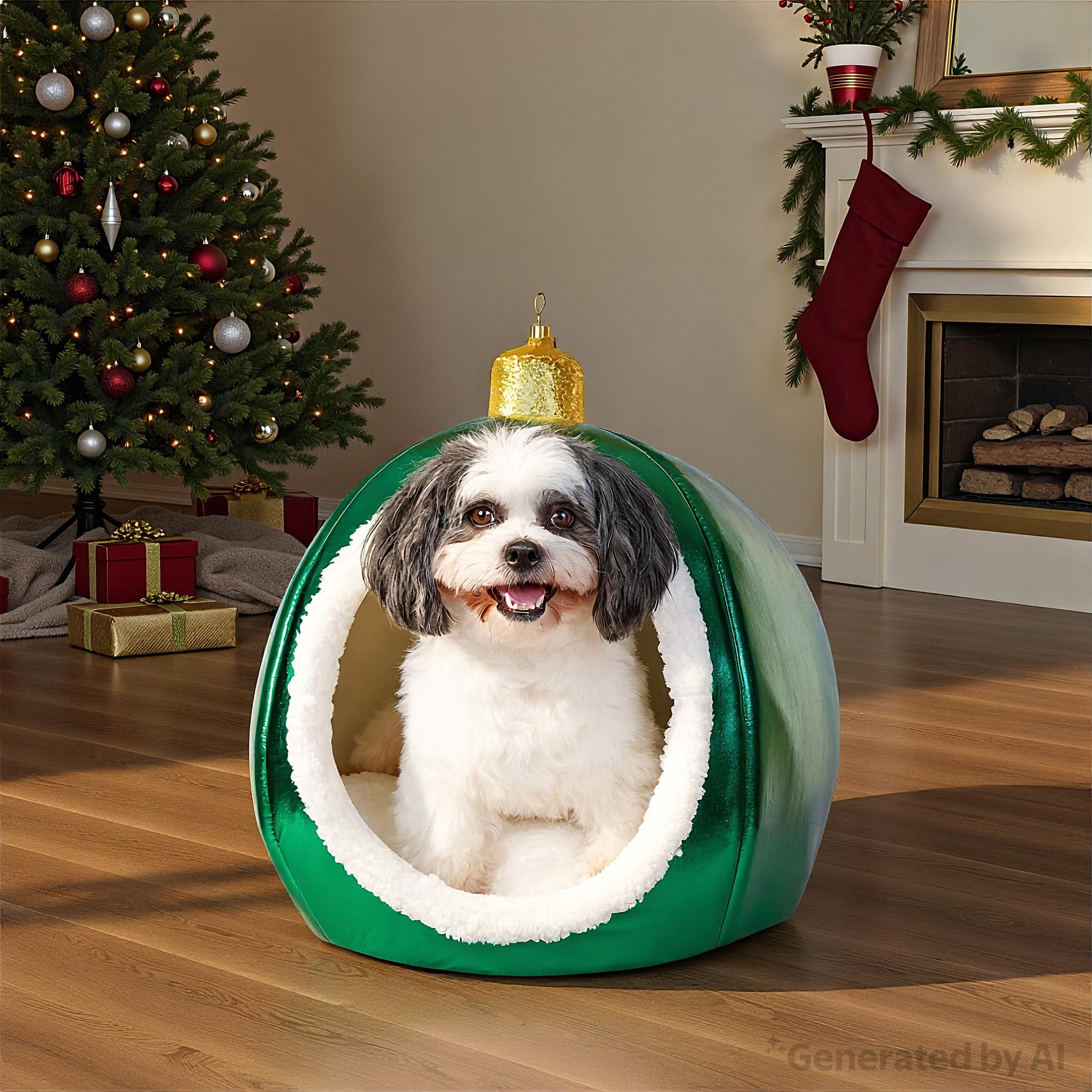 Vibrant Life Christmas Ornament Small Holiday Pet Bed, Green and White, 19" x 18"