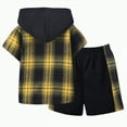 thumbnail image 4 of Godom Baby Clothes for Boys Summer Two-Piece Outfit Short Sleeve Plaid Hooded Top & Shorts Sets,Yellow, 4 of 6