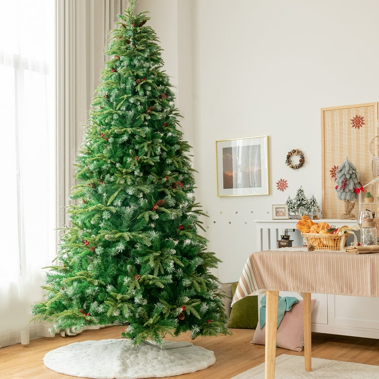 Gymax 9 FT Outdoor Pre-Lit Christmas Tree, Artificial Hinged Xmas